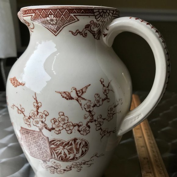 Rare 1800s FURNIVAL Fan & Bird Pattern Pitcher - Picture 5 of 10